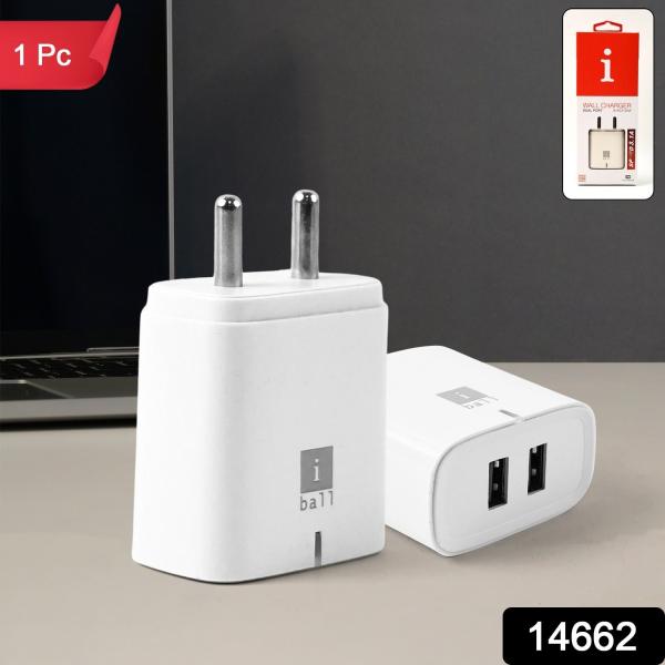 iBall Dual USB Wall Charger 5V/3.1A igh-Speed Dual Port Fast Charging Adapte (1 Pc)